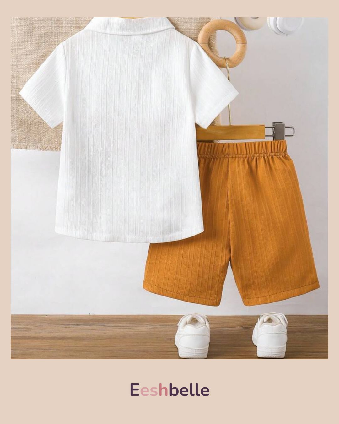 Wave Collar Patchwork Short Sleeve Shirt And Letter Print Solid Color Shorts Set