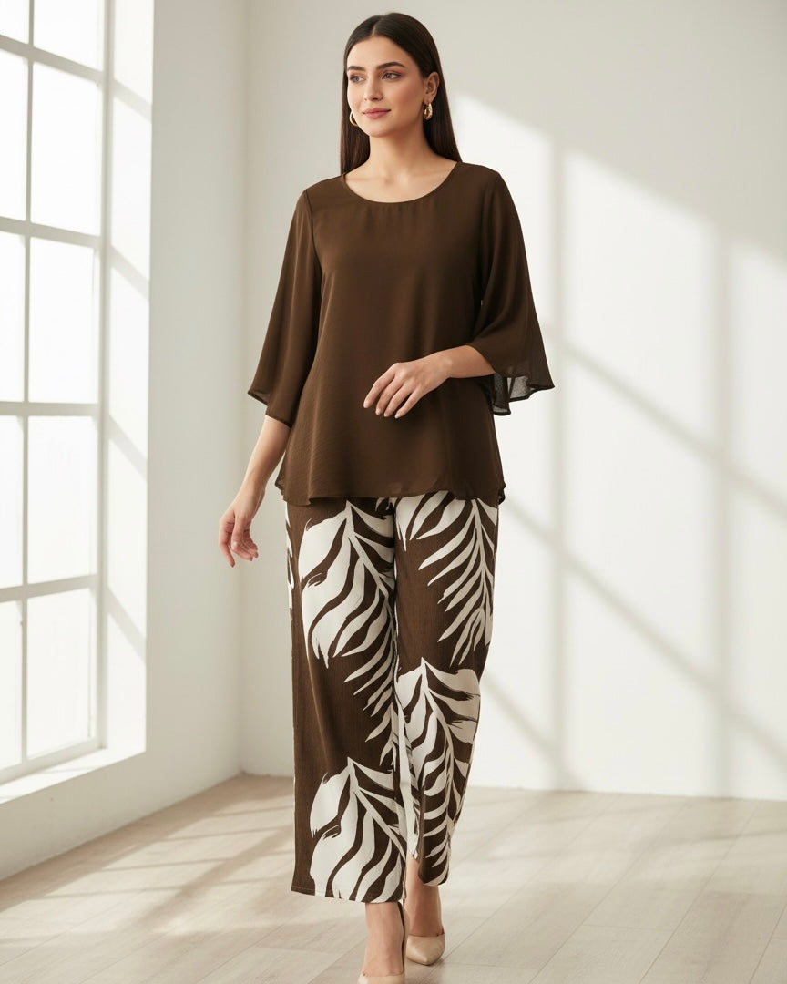 2pcs Chiffon Batwing Sleeve Set – Elegant & Flowy Outfit