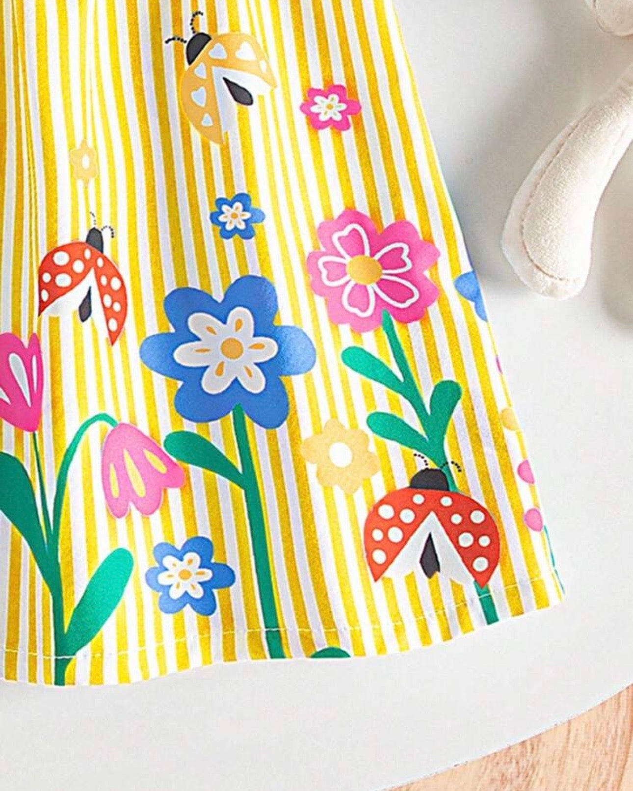 Baby Girl Yellow Floral & Honey Bee Print Suspender Dress with Bow