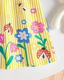 Baby Girl Yellow Floral & Honey Bee Print Suspender Dress with Bow