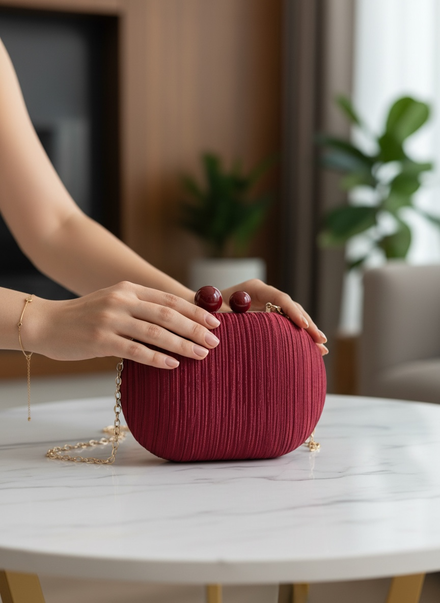 Elegant Red Oval Luxury Clutch For Women