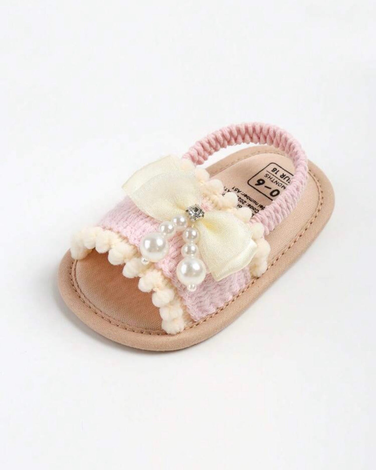 Girls’ Bow Buckle Canvas Sandals (Beige and Pink)