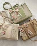 Women’s Large Capacity Straw Tote Bag with Scarf