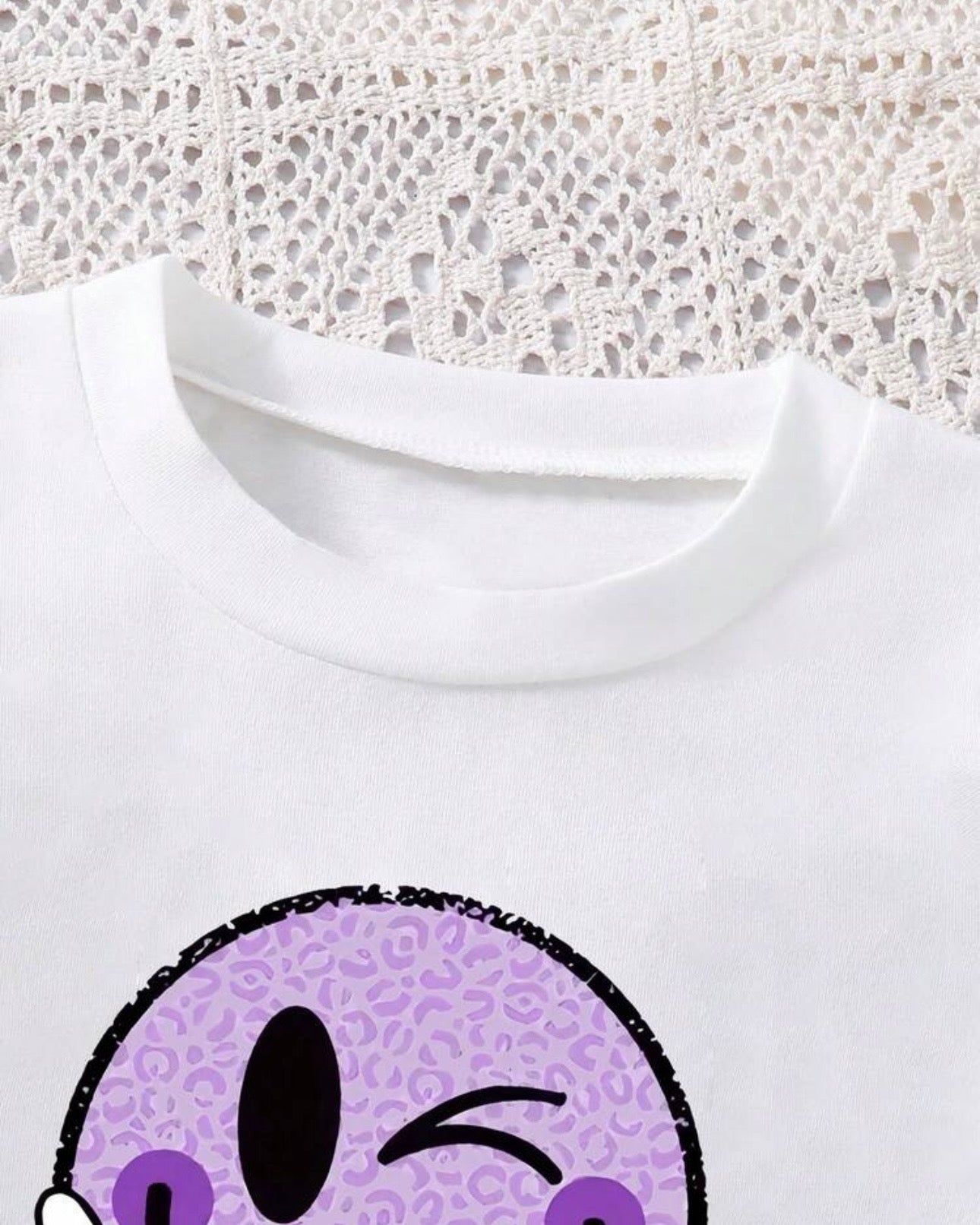 Smiley Printed Short Sleeve T-Shirt And Elastic Waist Skirt