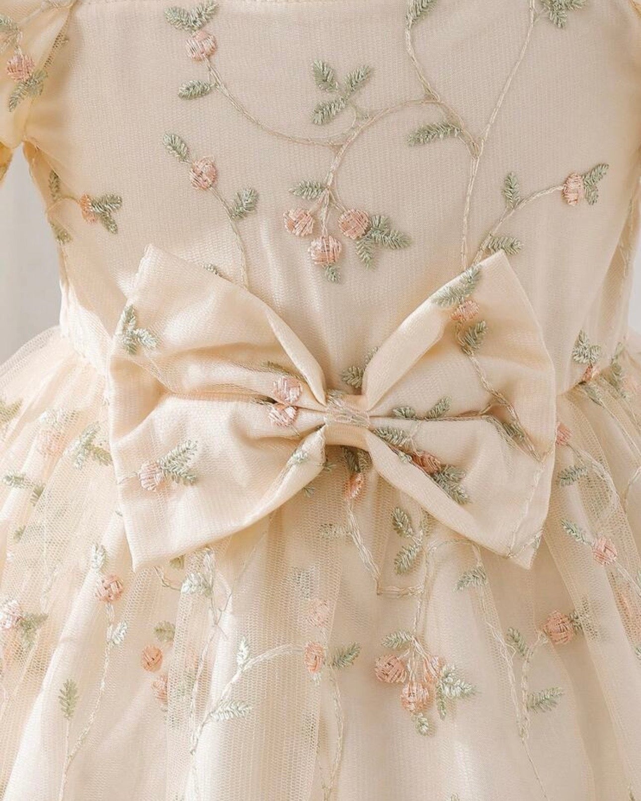 Baby Girl Apricot Mesh Floral Puff Sleeve Princess Dress