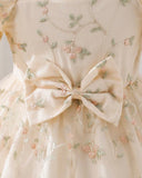 Baby Girl Apricot Mesh Floral Puff Sleeve Princess Dress