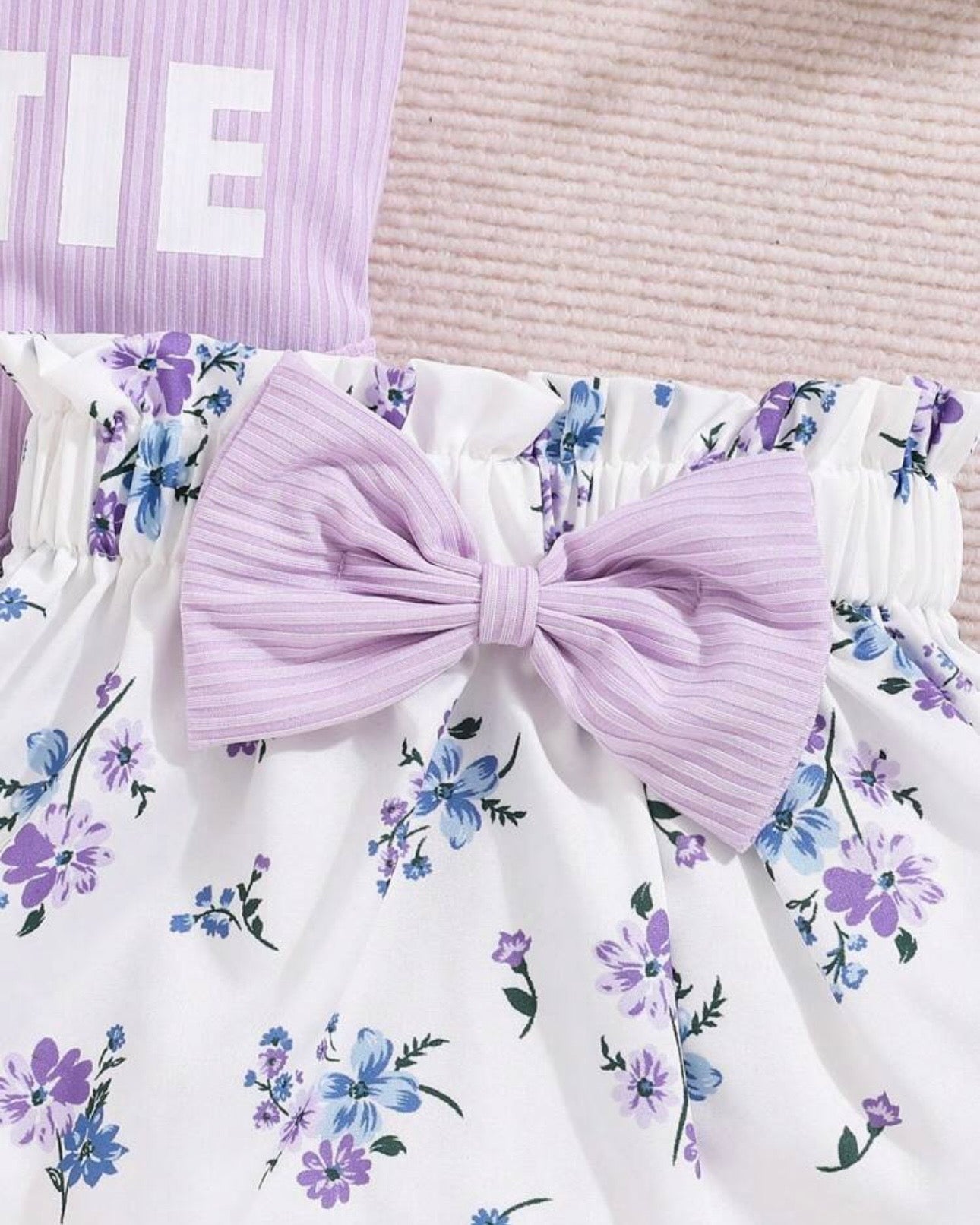 Adorable Purple Baby Girl Printed “Mama’s Bestie” Bodysuit & Flower Skirt Set