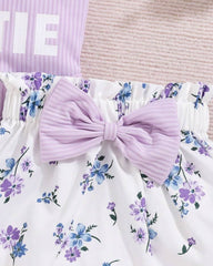 Adorable Purple Baby Girl Printed “Mama’s Bestie” Bodysuit & Flower Skirt Set