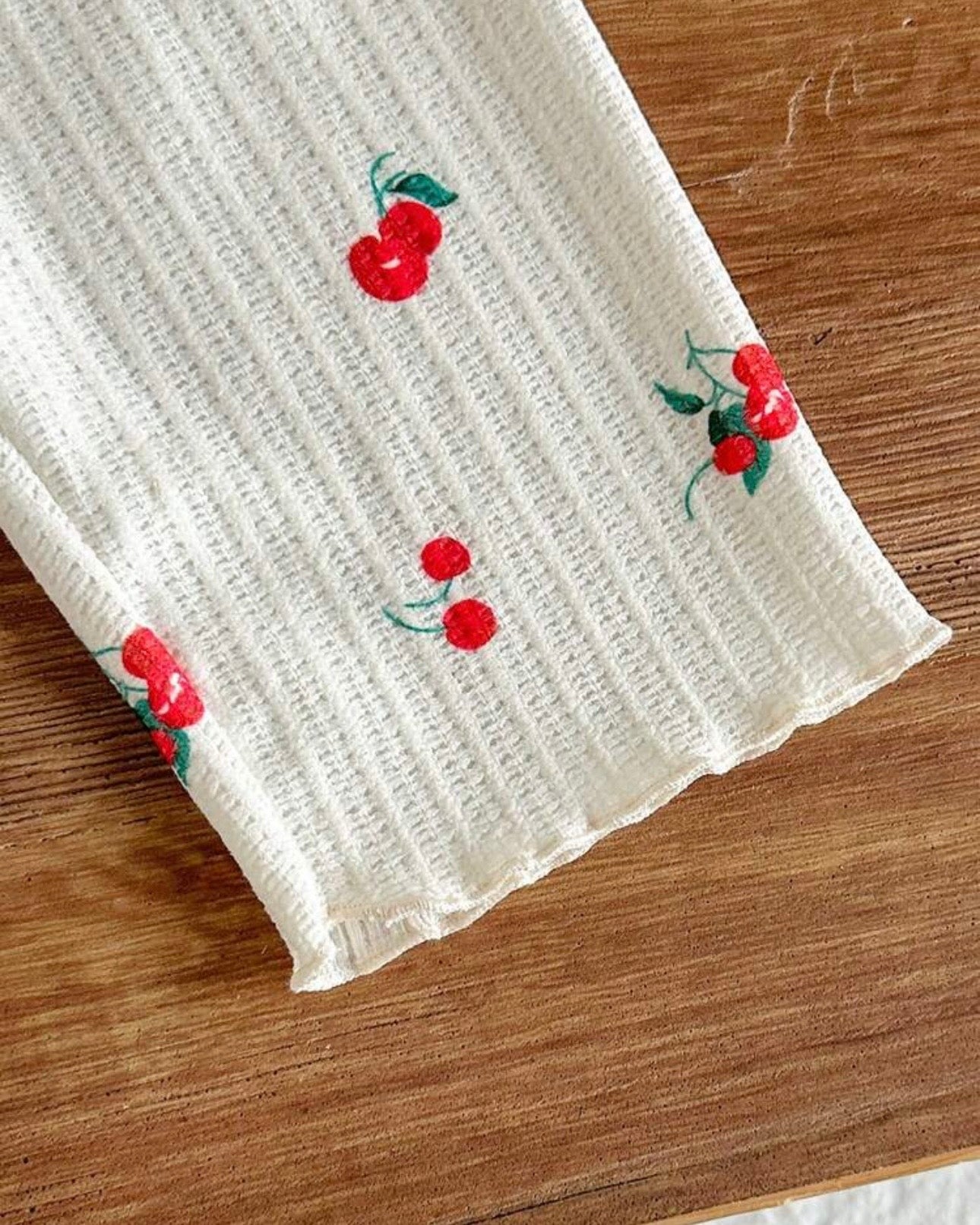 2Pcs Baby Girls Printed Embroidered Cherry Top & Pants Set – Summer Outfit