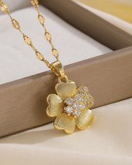 Stainless Steel Floral Pendant Necklace & Earrings Set