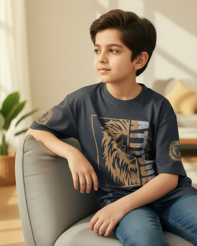 Boys Lion Letter Print Casual T-Shirt