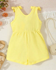 Baby Girl Summer Yellow Color Cross Wrap V-Neck Sleeveless Romper