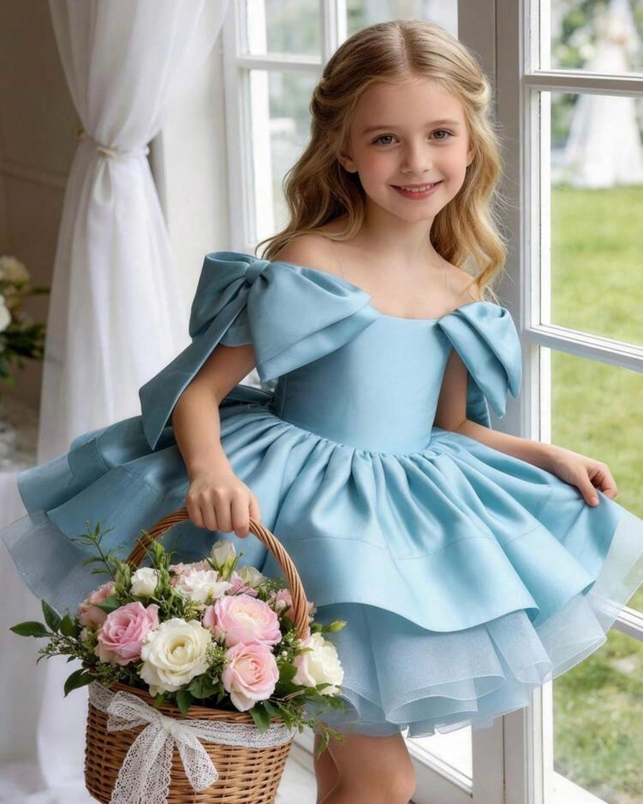 Girls Elegant Mesh and Silk Princess Dresses