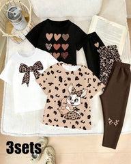Girls 6-Piece Cute Print T-Shirt & Leggings Set