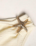 Girls White One-Shoulder Ruched Layered Cake Dress with Metal Starfish