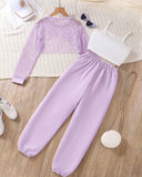 3pc Lilac Brooklyn Camisole, Hollow Cover Up & Sports Pants Set