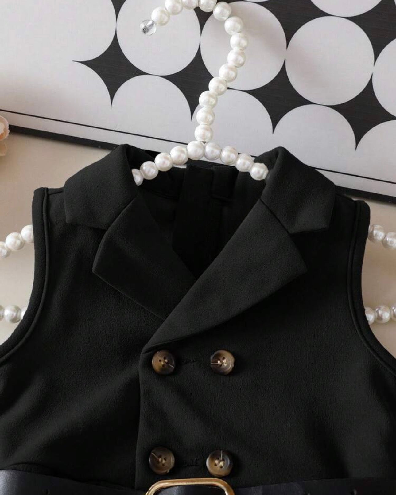 Baby Girl Elegant Black Sleeveless Lapel Collar Jumpsuit