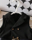 Baby Girl Elegant Black Sleeveless Lapel Collar Jumpsuit