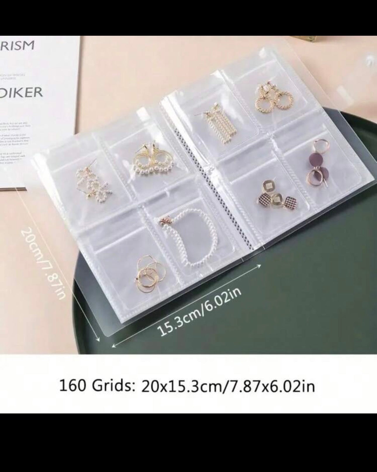 4-Grid 160-Card Portable Jewelry Storage Book with 40 Sealing Bags
