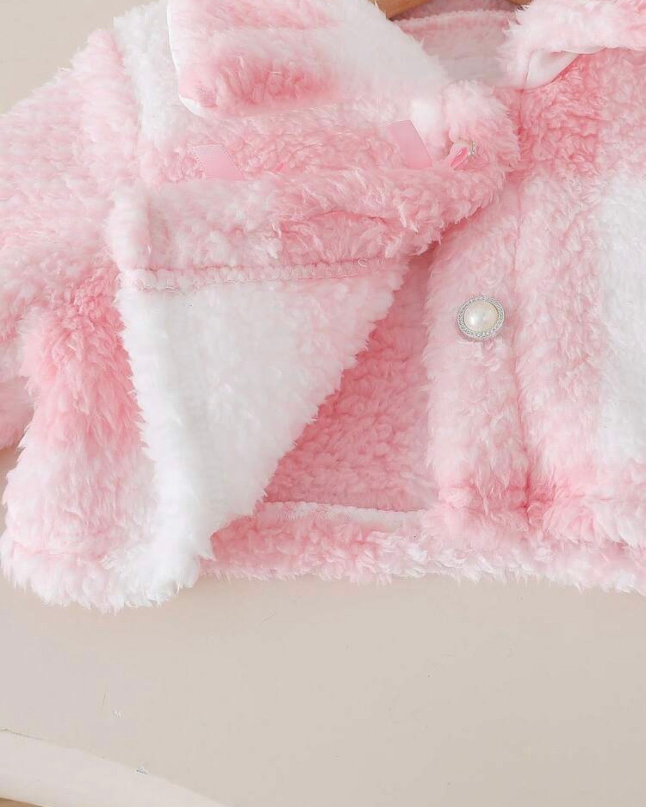 Baby Girl Pink Fur Collar Bow Cardigan & A-Line Dress Set – 2-Piece Princess Outfit