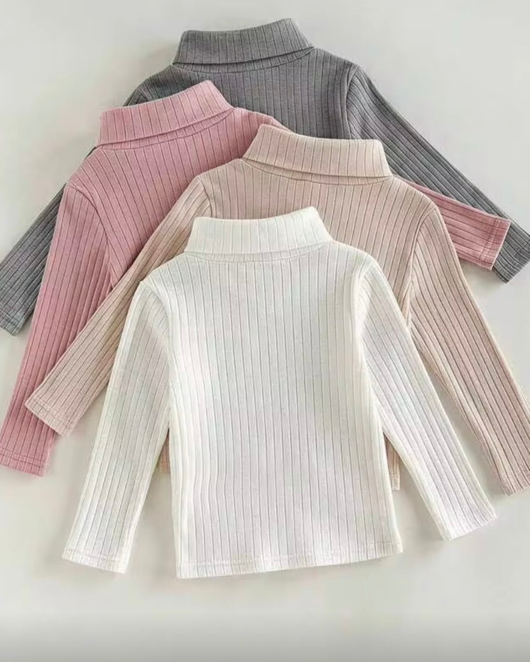 4-Piece Baby Girl Ribbed Knit Pastel Colours High-Neck T-Shirt Set