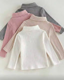 4-Piece Baby Girl Ribbed Knit Pastel Colours High-Neck T-Shirt Set