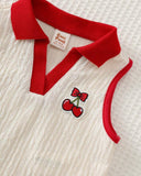 Baby Girls’ Red & White Striped Polo Collar Top with Ruffle Shorts Set