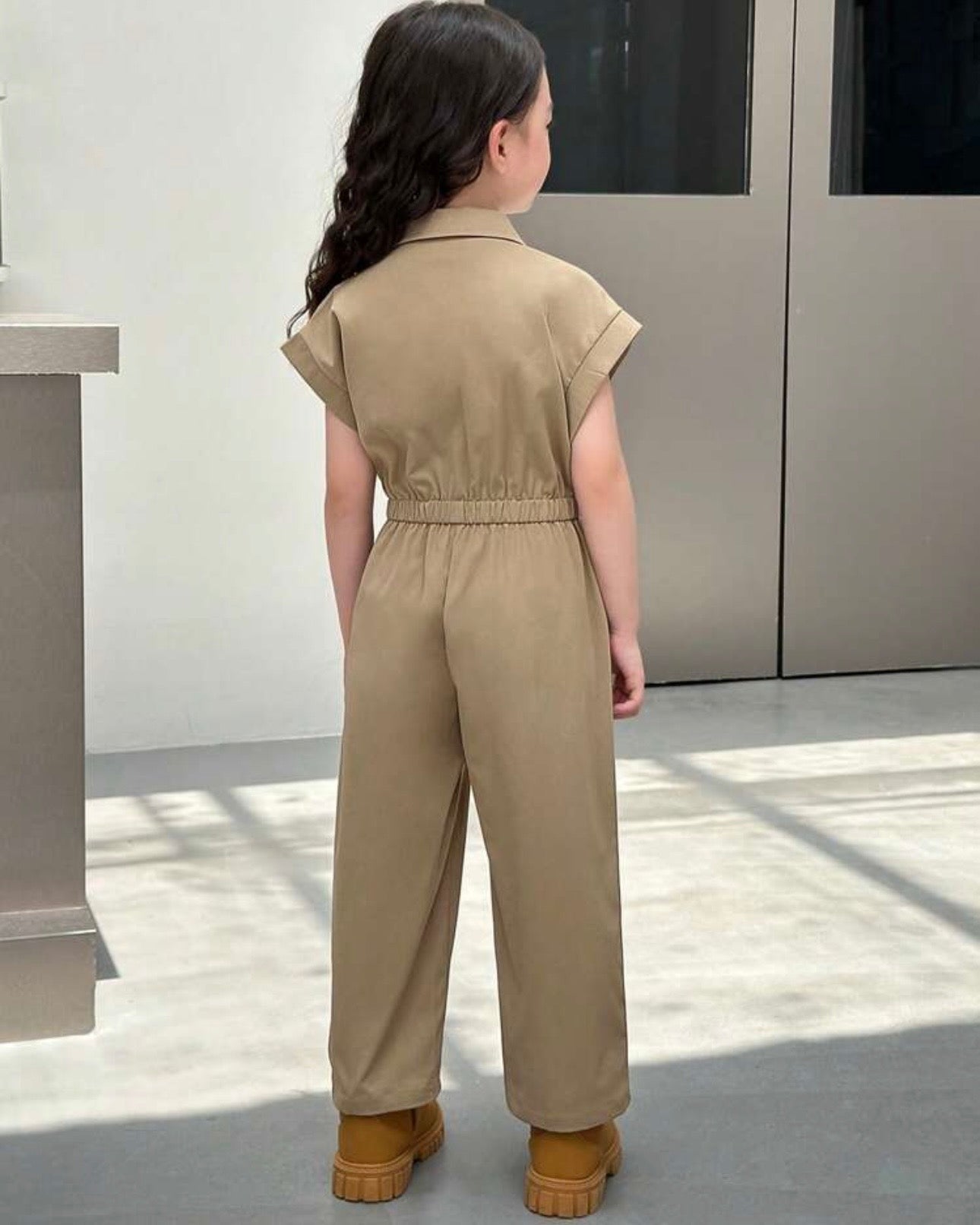 Tween Girls Khaki Green Woven Jumpsuit