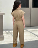 Tween Girls Khaki Green Woven Jumpsuit