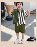 2pcs Young Boy Colorblock Striped Short Sleeve Shirt & Shorts Outfit
