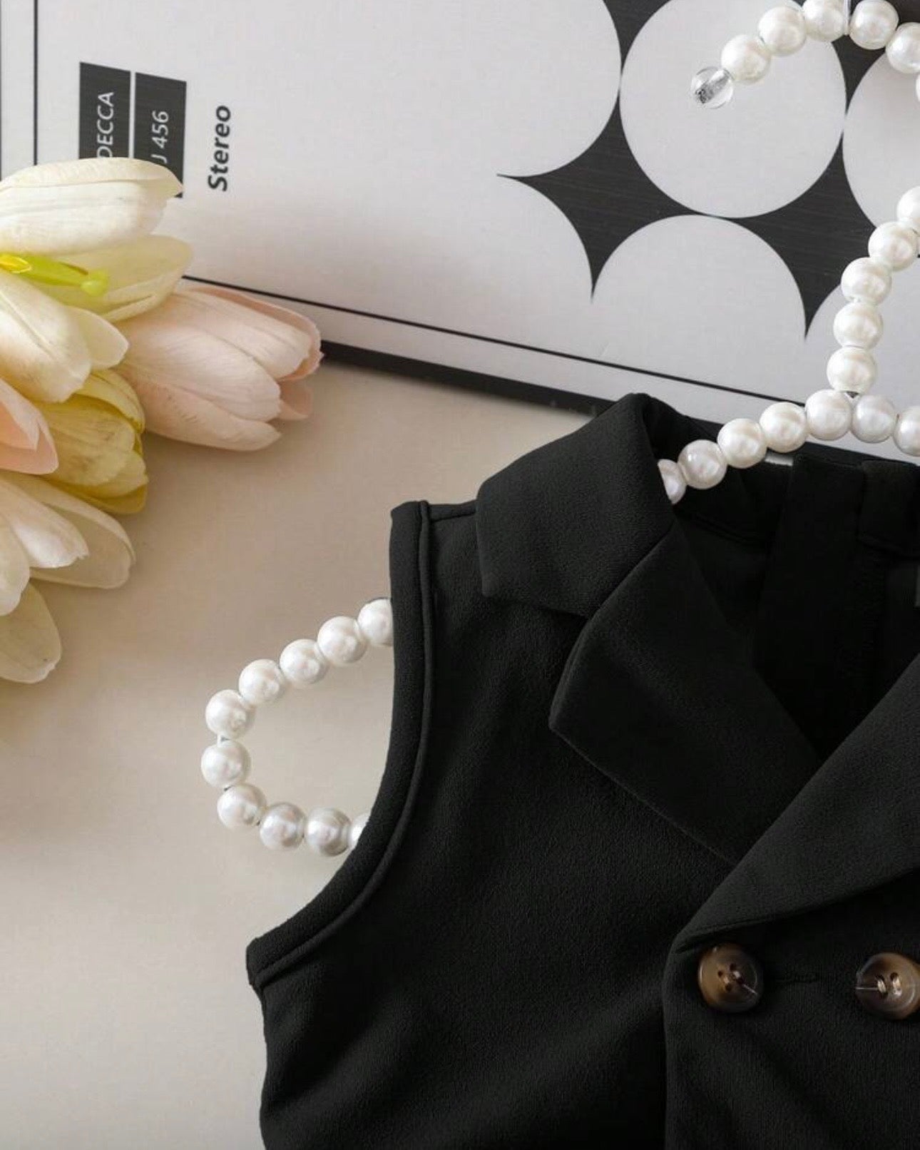 Baby Girl Elegant Black Sleeveless Lapel Collar Jumpsuit