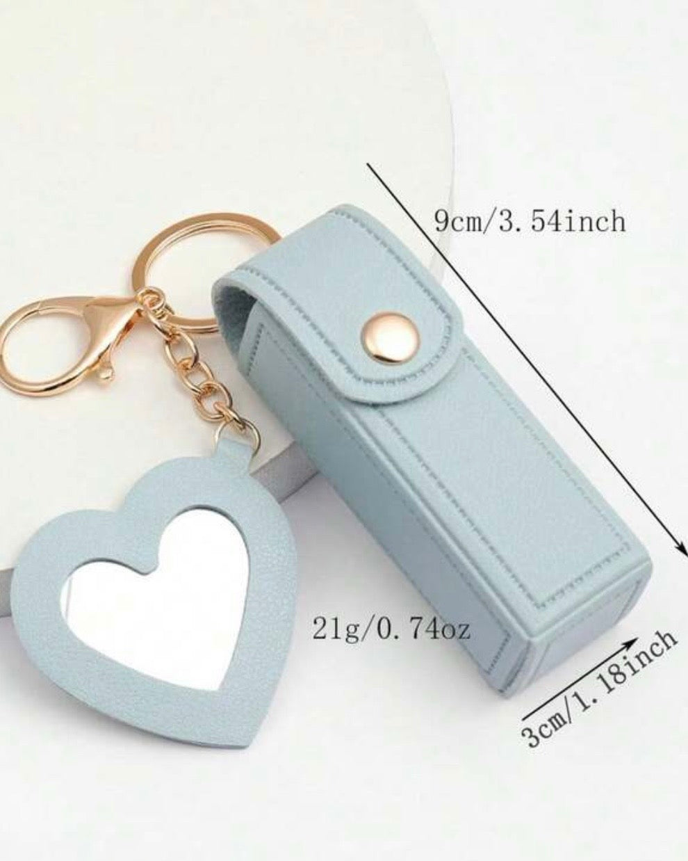 Leather Portable Mini Lipstick Case With Mirror & Keychain