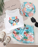 3-Piece Baby Boy Summer Time Print Tank Top, Palm Tree Shorts & Hat
