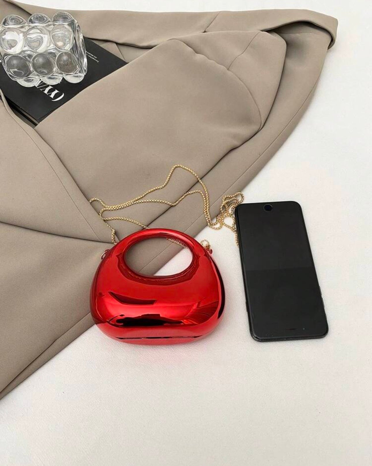 Acrylic Red Crescent Moon Mini Clutch Bags