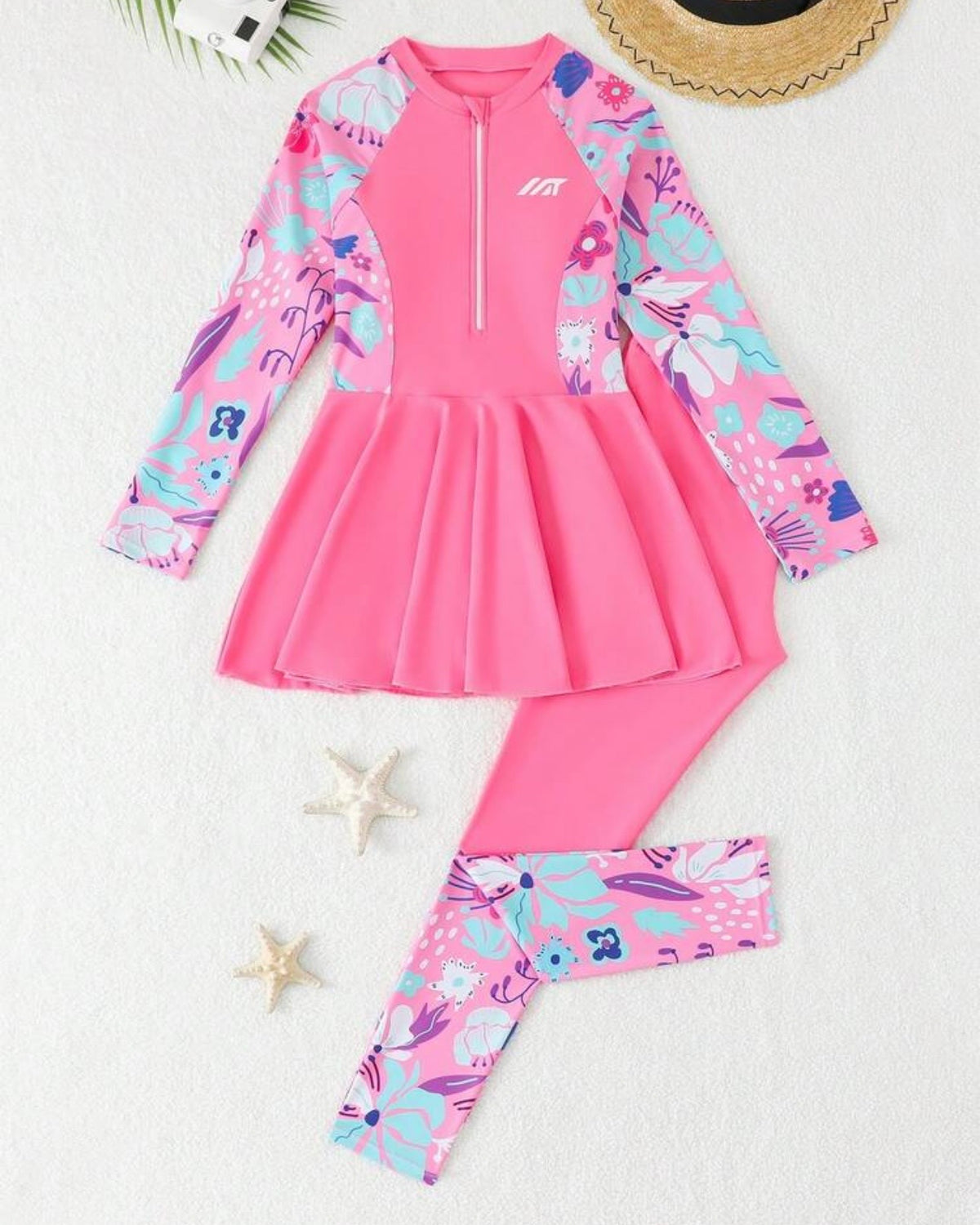 Tween Girls Pink Long Sleeve Swim Top and Pants