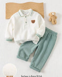 2pcs Baby Boy Bear Knit Pullover Sweatshirt & Sea Green Winter Pants