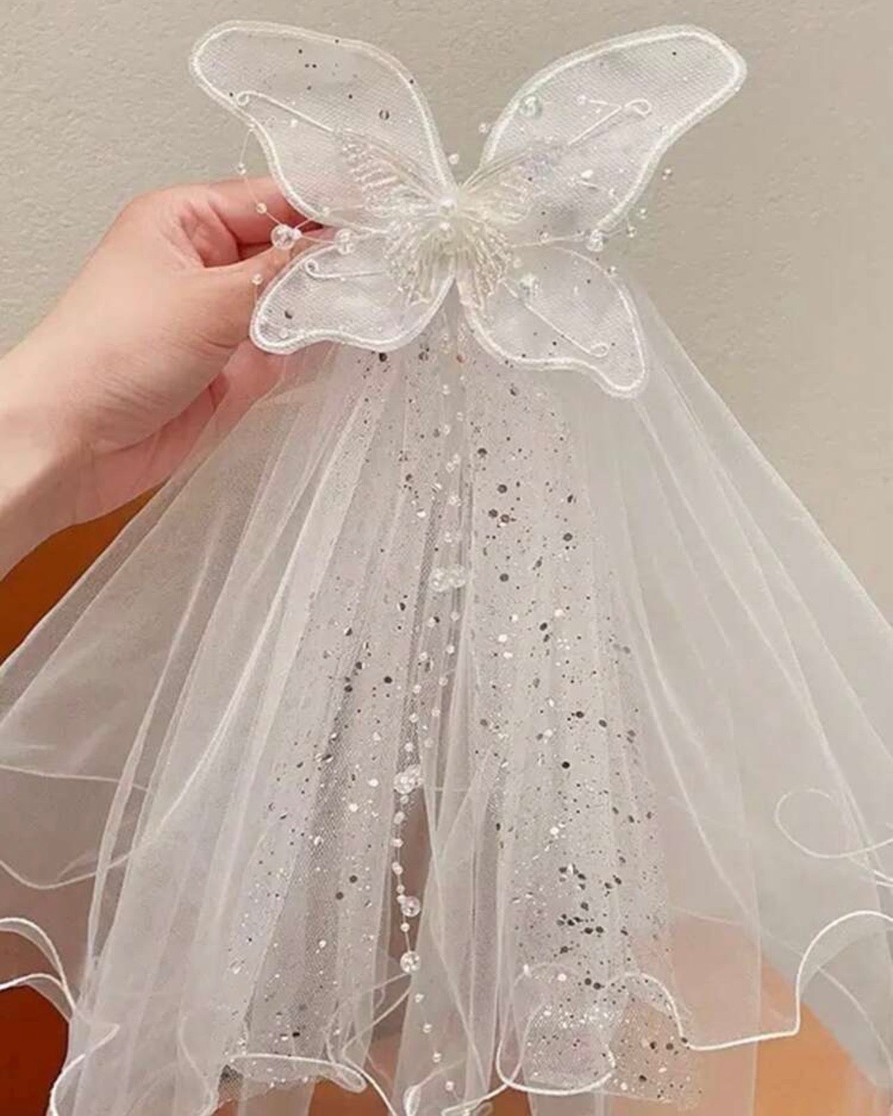 1pc Girls Fairy-Style White Pearl Puff Tulle Bow Ribbon Hair Clip