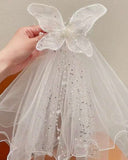 1pc Girls Fairy-Style White Pearl Puff Tulle Bow Ribbon Hair Clip