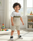 Baby Boy Color Block MILANO Print T-Shirt & Shorts 2pcs Set
