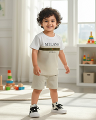 Baby Boy Color Block MILANO Print T-Shirt & Shorts 2pcs Set