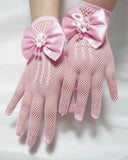 1 Pair Children's Pink Lace Hollow Bow Princess Gloves