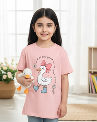 Girls’ Pink Duck Print Short Sleeve T-Shirt