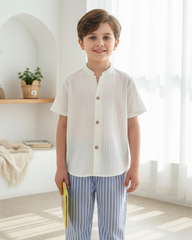 Young Boys 2-Piece Shirt & Blue Striped Pants Set