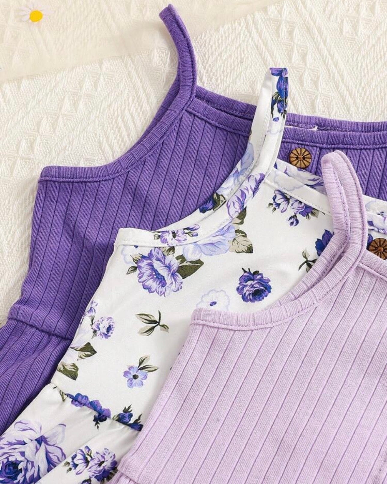 3PCS Purple Girls Ruffle Trim Camisole Tops Set