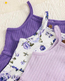 3PCS Purple Girls Ruffle Trim Camisole Tops Set