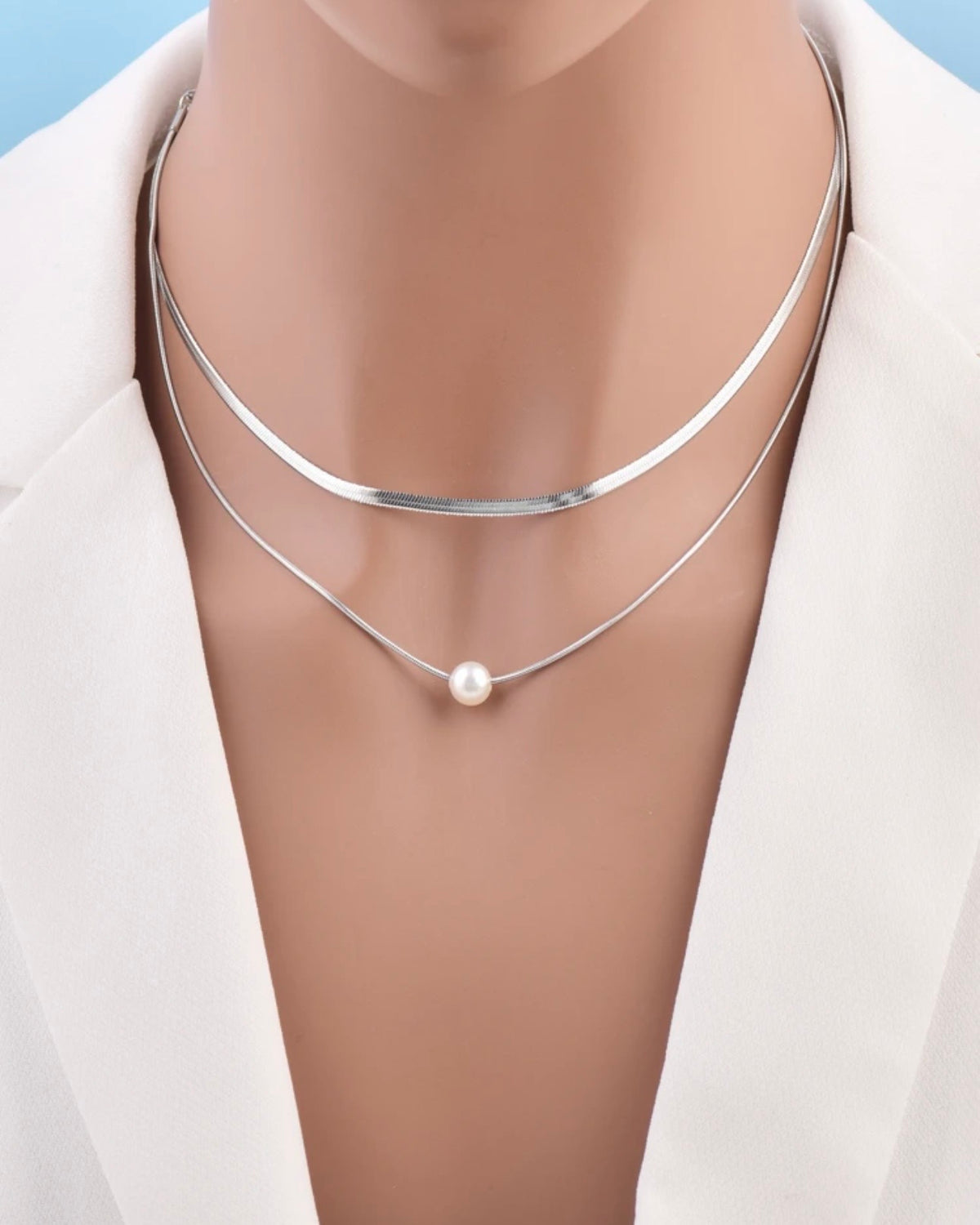 2pcs Silver Faux Pearl Decor Necklace for Women