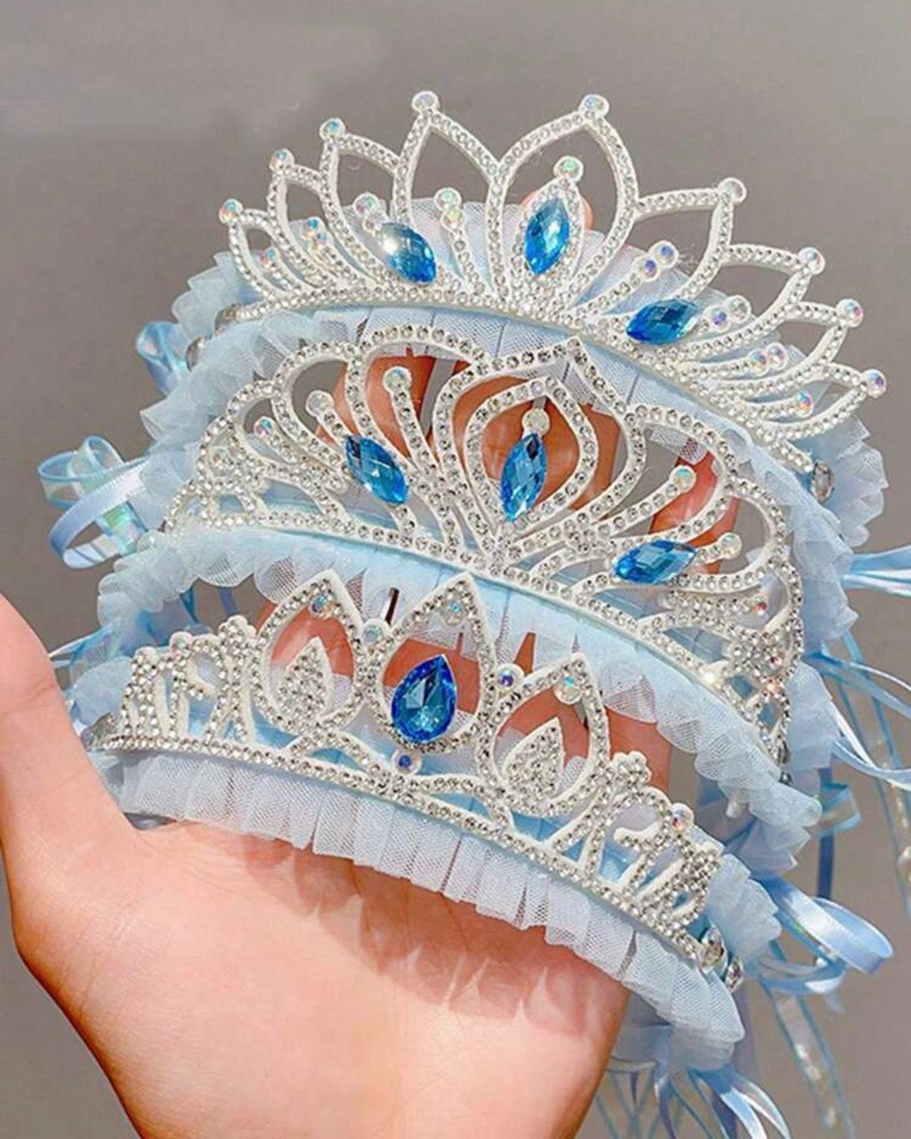 Pearl Crown Headband for Girls with Tassel Ribbon