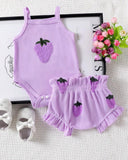 2Pcs Baby Girl Purple Embroidered Camisole Romper & Shorts Set