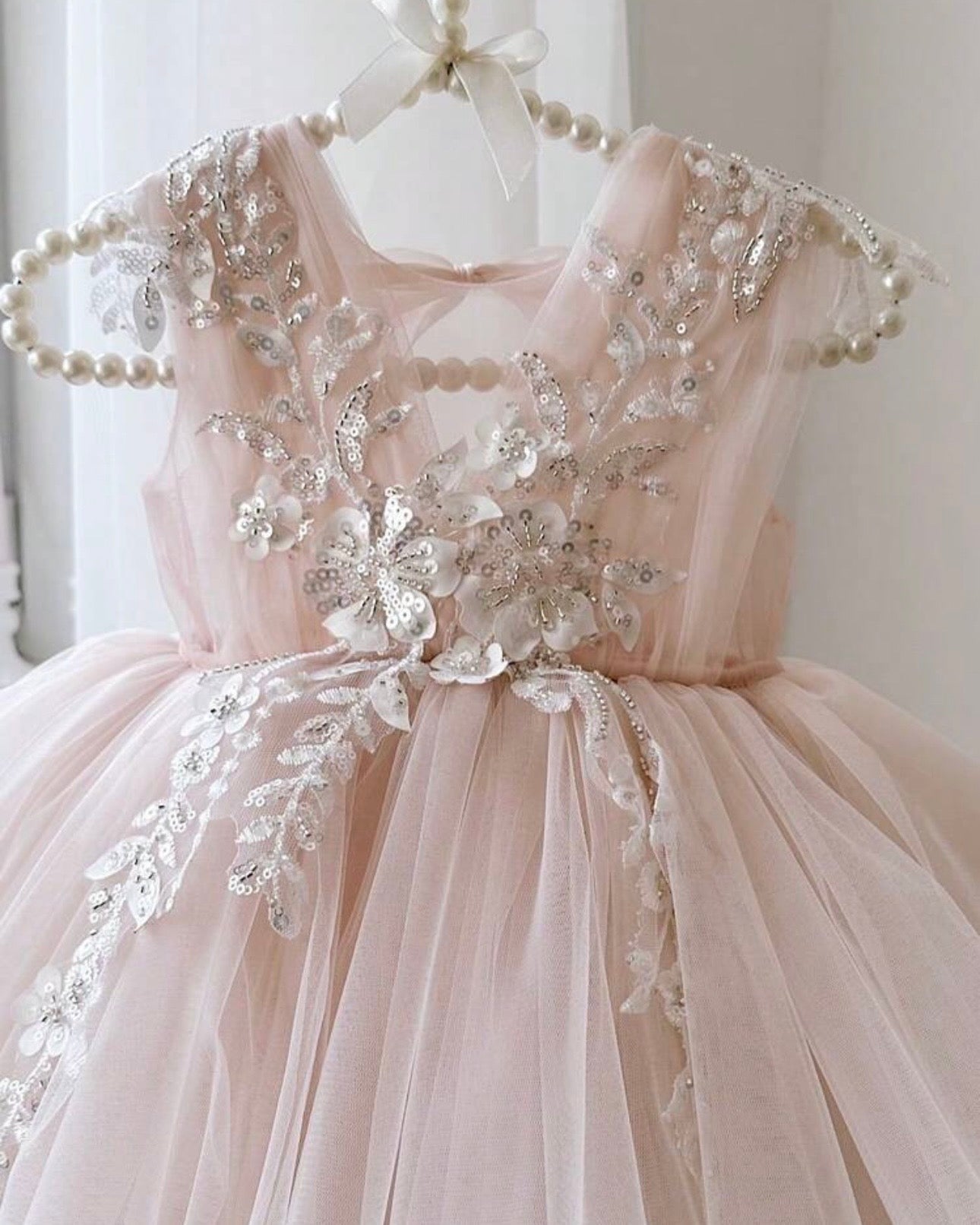 Baby Girls Pink Sequin Flower Mesh Party Princess Gown