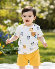 Baby Boy Bear White & Yellow Ribbed Summer Set